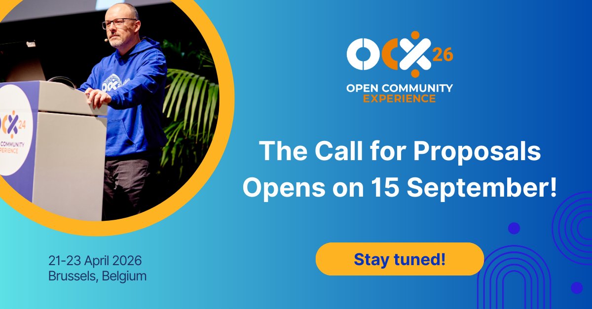 📣 Exciting news!

The Call for Proposals to speak at #OCX26 in Brussels opens next Monday, September 15.

🔔 Subscribe to our mailing list to get the latest updates and be first to know when the CFP goes live: hubs.la/Q03J4HLN0

#community #opensource #cfp