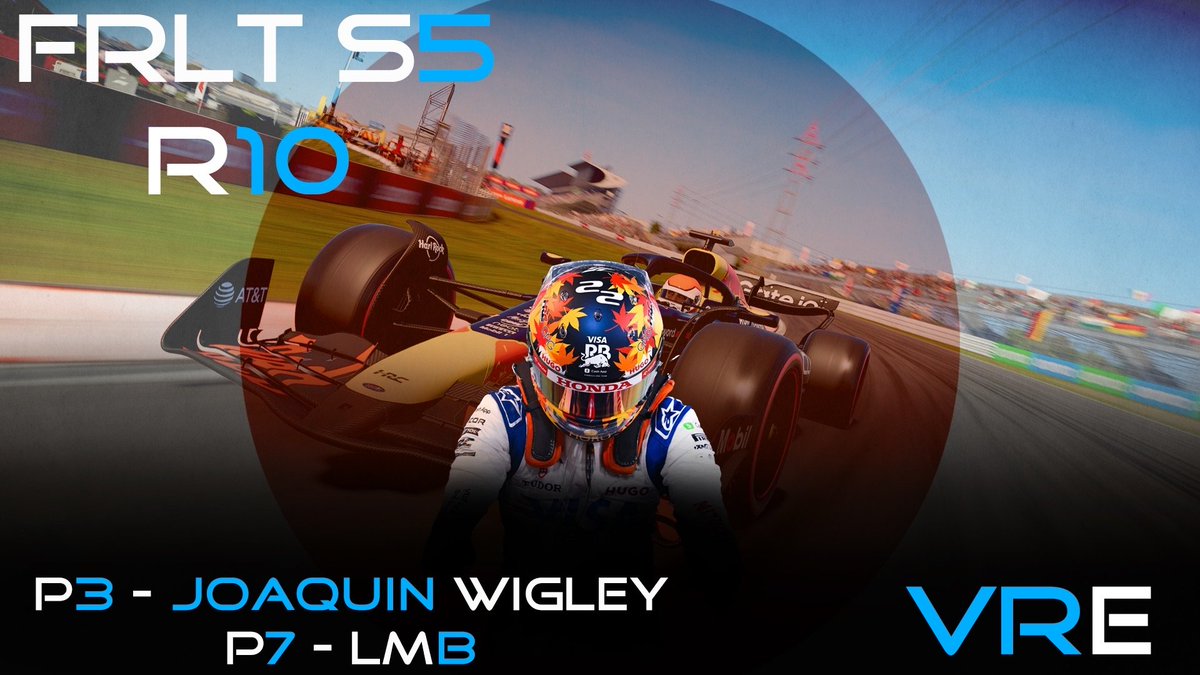 🏁 𝗙𝗥𝗟𝗧 𝗥𝗘𝗦𝗨𝗟𝗧

It's another podium in <a href="/FRLTF1/">FRLT</a> for <a href="/JoacoWigley/">Joaquin Wigley</a>!
After running P4, he delivered a stunning last lap to creep inside the car ahead's penalty, securing P3 across the line.

After a tough quali, <a href="/LMBsrikes/">Liam Martin-Bradley</a> delivered a strong comeback drive to finish P7.