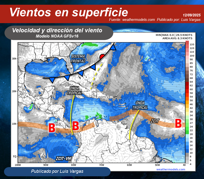 #12Sep Onda tropical al noreste de Venezuela continúa modulando la actividad de la Zona de Convergencia Intertropical, lo que favorecerá la formación de nubes productoras de lluvias, chubascos y actividad eléctrica, especialmente en áreas de las regiones Insular, Nororiental, los