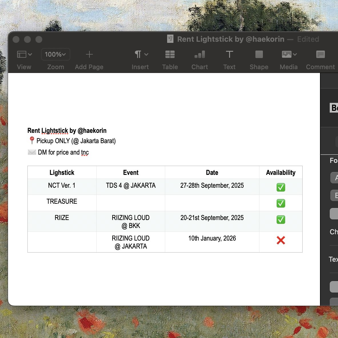 open rent lighstick (INA ONLY) 

💡nct ver. 1 (tds 4 @ jakarta)/riize (riizing loud @ bangkok)/treasure
📍 pickup only (jakarta barat) 
✉️ dm for price and tnc 

t. wts wtb wtr want to rent sewa lightstick nct nctzen tds 4 the dream show riize briize riizing loud concert tour