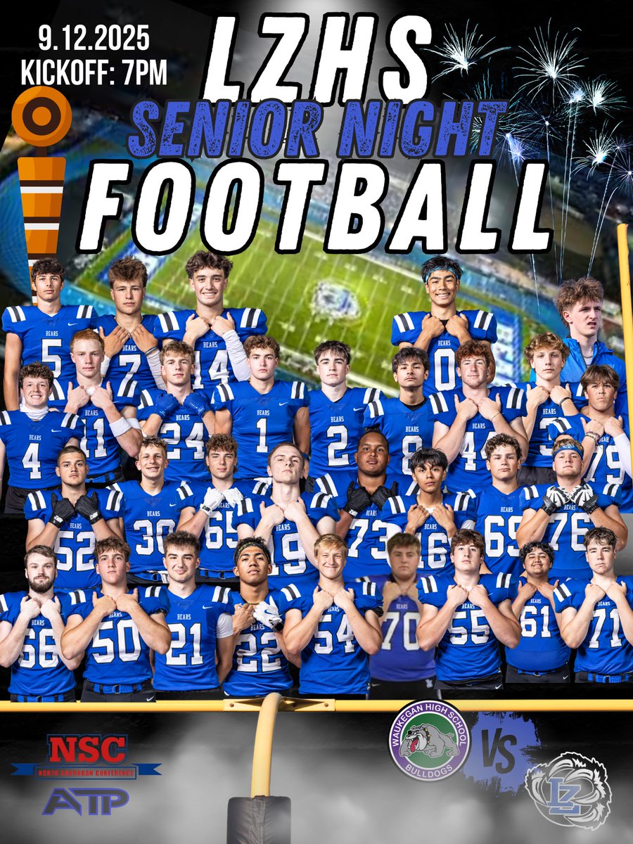 1st Home Game &amp; Senior Night! Bears are 1-1 take on Waukegan at Mel Eide Field. Let’s bring the house down while celebrating our seniors. The Bears kick-off at 7pm. ⁦<a href="/LZHSFootball/">LZHS Football</a>⁩ ⁦<a href="/LZHSBEARS/">LZHS BEARS</a>⁩ ⁦<a href="/lzhsathletics/">LZHS Athletics</a>⁩