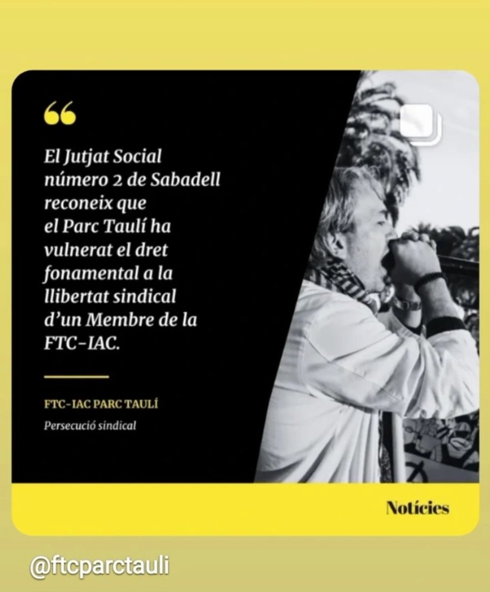 FTC-IAC (@ftciac) on Twitter photo El <a href="/parctauli/">Consorci Corporació Sanitària Parc Taulí</a> vulnera drets fonamentals com el de la llibertat sindical. No és el primer cas de persecució sindical a delegats de la <a href="/FtcTauli/">FTC-IAC PARC TAULÍ</a> Aturem-los!
instagram.com/p/DOfx0W8jL9f/… El <a href="/parctauli/">Consorci Corporació Sanitària Parc Taulí</a> vulnera drets fonamentals com el de la llibertat sindical. No és el primer cas de persecució sindical a delegats de la <a href="/FtcTauli/">FTC-IAC PARC TAULÍ</a> Aturem-los!
instagram.com/p/DOfx0W8jL9f/…
