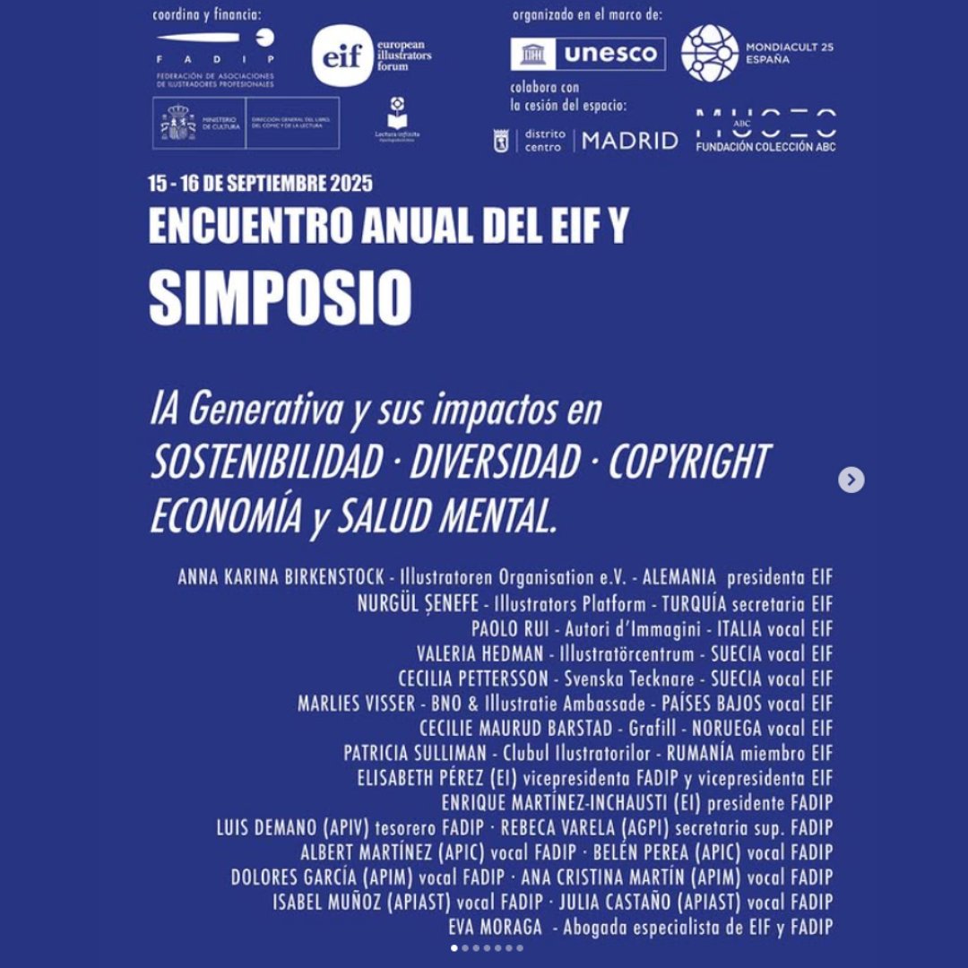 Próximo lunes 15/09 hablaré sobre IAGenerativa y copyright: estado de la cuestión y próximos pasos en el encuentro del #EuropeanIllustratorsForum en el Museo ABC en Madrid como punto de partida de la reflexión de las asociaciones europeas de ilustradores. Os esperamos por allí!