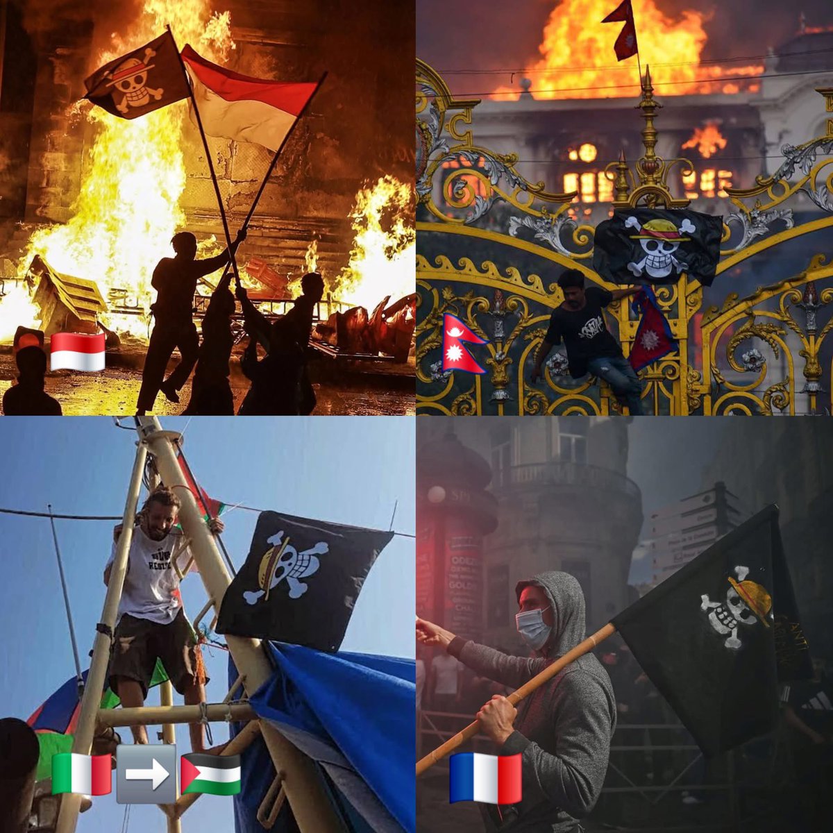 GhettoAndOthers's tweet image. The Straw Hat Spring🚨‼️

Different nations, different people, under the same flag. A flag that symbolizes freedom &amp;amp; liberation. From Indonesia, Nepal, Italian Freedom Flotilla to Gaza, and today France, who knows who will raise the flag tomorrow.

Oda the creator of One Piece is…