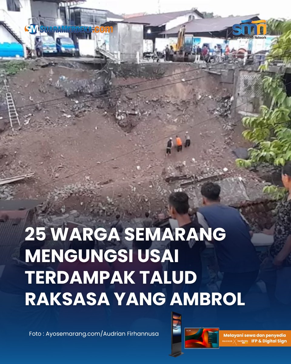 suaramerdeka's tweet photo. Musibah bencana melanda Kecamatan Candisari, Kota Semarang, Rabu (10/9/2025).
Sebanyak 25 jiwa dari 10 kepala keluarga terpaksa mengungsi setelah sebuah talud raksasa setinggi 15 meter ambrol.
#suaramerdeka #suaramerdekacom #suaramerdekanetwork #semarang #talud #longsor #ambrol https://t.co/NtM5KPufUE