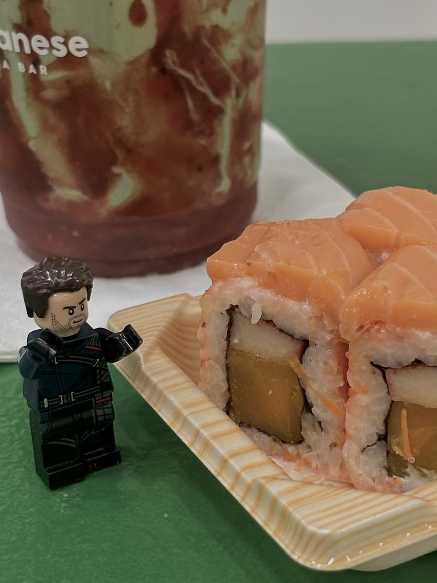 sebrina_h0ran's tweet photo. lego bucky is as big as this sushi https://t.co/FiHLi38Cbh