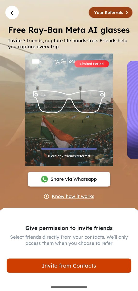 Scapia back with a crazy good Referral Challenge again.

Get 3 Successful referrals and get Apple Airtag

Get 7 Successful Referrals and get Ray Ban Meta Glasses 😎