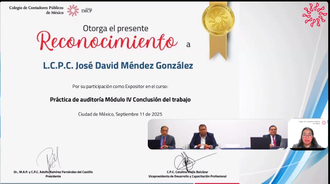 jdmg100's tweet photo. Complacido de participar como expositor en el @colegiocpmexico en: "Práctica de auditoría, mód. 4: conclusión del trabajo" 🙏 https://t.co/GhbNjC4o1i