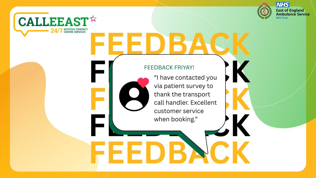 🎉 Feedback FriYAY! 🎉

Well done, Eugene — brilliant recognition for the excellent service you deliver every day! 

🖥️ - calleeast.co.uk
#CustomerService #ContactCentre #NHS #EEAST