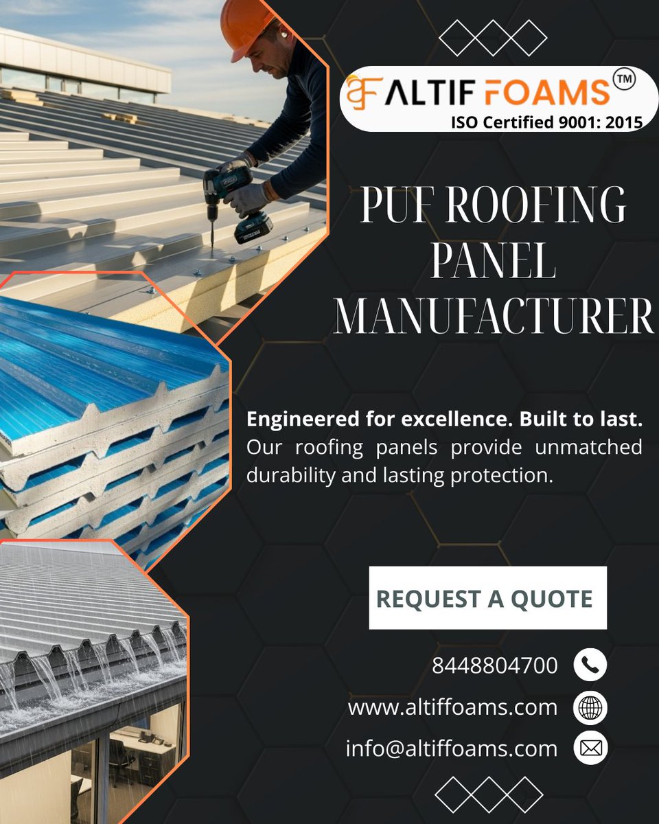 Altiffoams's tweet photo. Looking for durable &amp; energy-efficient roofing? 🏗️
Altif Foams  PUF Roofing Panels deliver strength, insulation &amp; long-lasting performance—perfect for warehouses, cold storages &amp; industries.
✅ Durable
✅ Energy-efficient
✅ Weather-resistant

🌐 https://t.co/7gVYHFRuVw https://t.co/nmOqcLGQCK