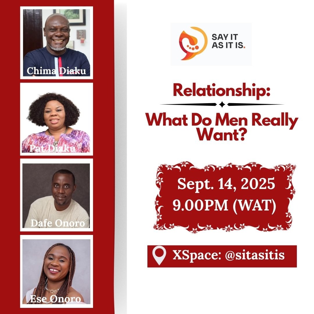 sitasitis's tweet photo. What do men want in a relationship?
This question has propelled debates and other forms of expressive arts in the past. 

When a man journeys into a relationship, what does he really want?
As a man, you may need to join in too and tell us.😄
See you on Sunday.#sayitasitis https://t.co/0gisai6Lke