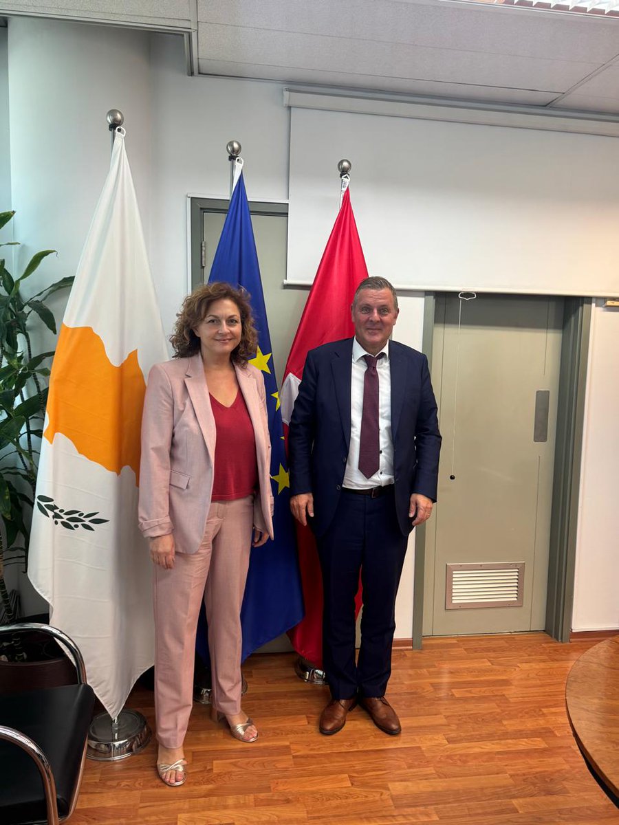 CyprusMFA's tweet photo. Political consultations between Secretary General for European Affairs Amb. Charis Christodoulidou and Deputy State Secretary and Head of Europe Division of 🇨🇭Switzerland Mr Patric Franzen on September 10th in Nicosia at @CyprusMFA.

Discussion focused on Cyprus' upcoming Presidency of the #EU Council, matters pertaining to 🇨🇾-🇨🇭 relations and on the latest developments on the Cyprus Issue.