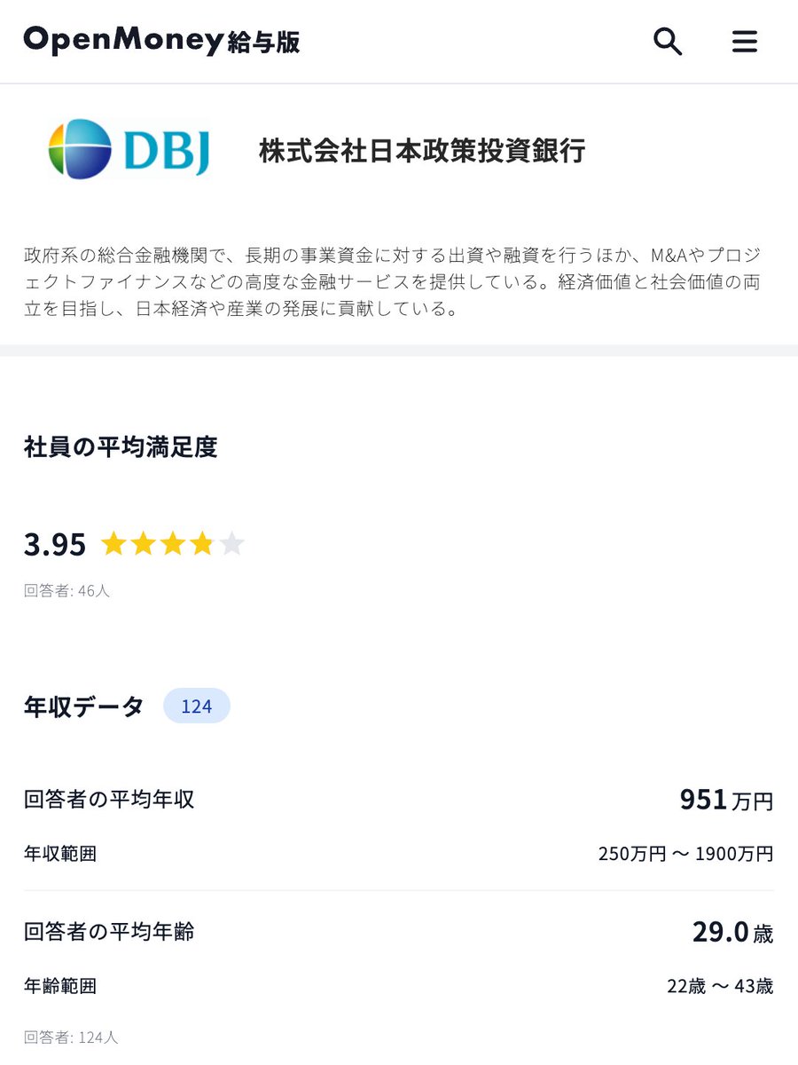 政府系・系統金融機関の年収💰by OpenMoney 日本政策投資銀行(DBJ): 951万円 国際協力銀行(JBIC): 860万円  農林中央金庫: 848万円 日本貿易保険(NEXI): 721万円 住宅金融支援機構: 705万円 商工組合中央金庫: 679万円 日本銀行:  667万円 信金中央金庫(SCB): 645万円 日本 ...