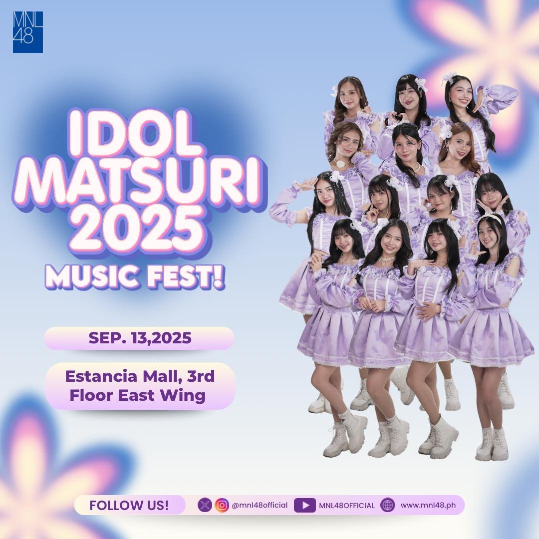 LOOK: MNL48 will be on Idol Matsuri 2025 tomorrow, Sept 13, 2025, at Estancia Mall, 3rd Floor East Wing as of their FB Page. On the same post, they mentioned to have MNL48 Onsite Concert Ticket Selling! 

See the details here: 
web.facebook.com/share/p/16ZWSv…

#MNL48 ~ <a href="/mnl48official/">MNL48</a>