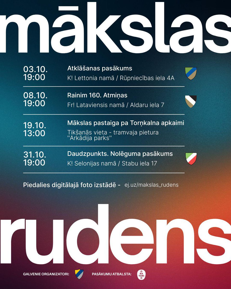 Ļauj lai māksla paceļ spārnos virs lietus mākoņiem!
Selga aicina uz Mākslas rudeni 2025! 🍂
Pieteikšanās ⬇️
#dailei #Mākslasrudens2025
selga.lv/aktivitates/ma…