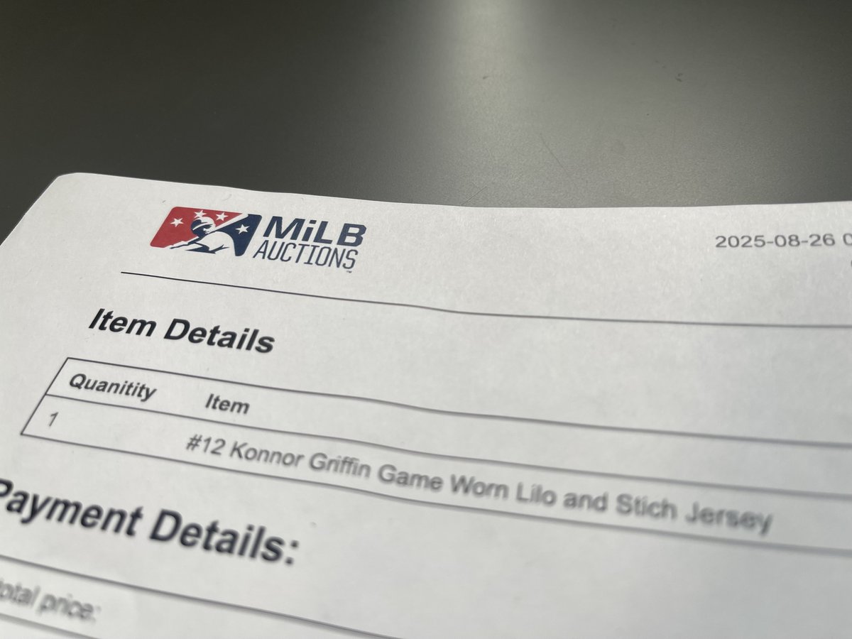 MiLBオークションで落札した
Konnor Griffin
のLilo and Stitch Auto Jerseyが届きました📦🛬

8月22日の試合着用のもので、プロフィール用ヘッダーにも映っていました📷

来年にはメジャー昇格してしまうので（願望）
 マイナー時代のユニフォームも貴重になるかもしれません☺️

<a href="/AltoonaCurve/">Altoona Curve</a>