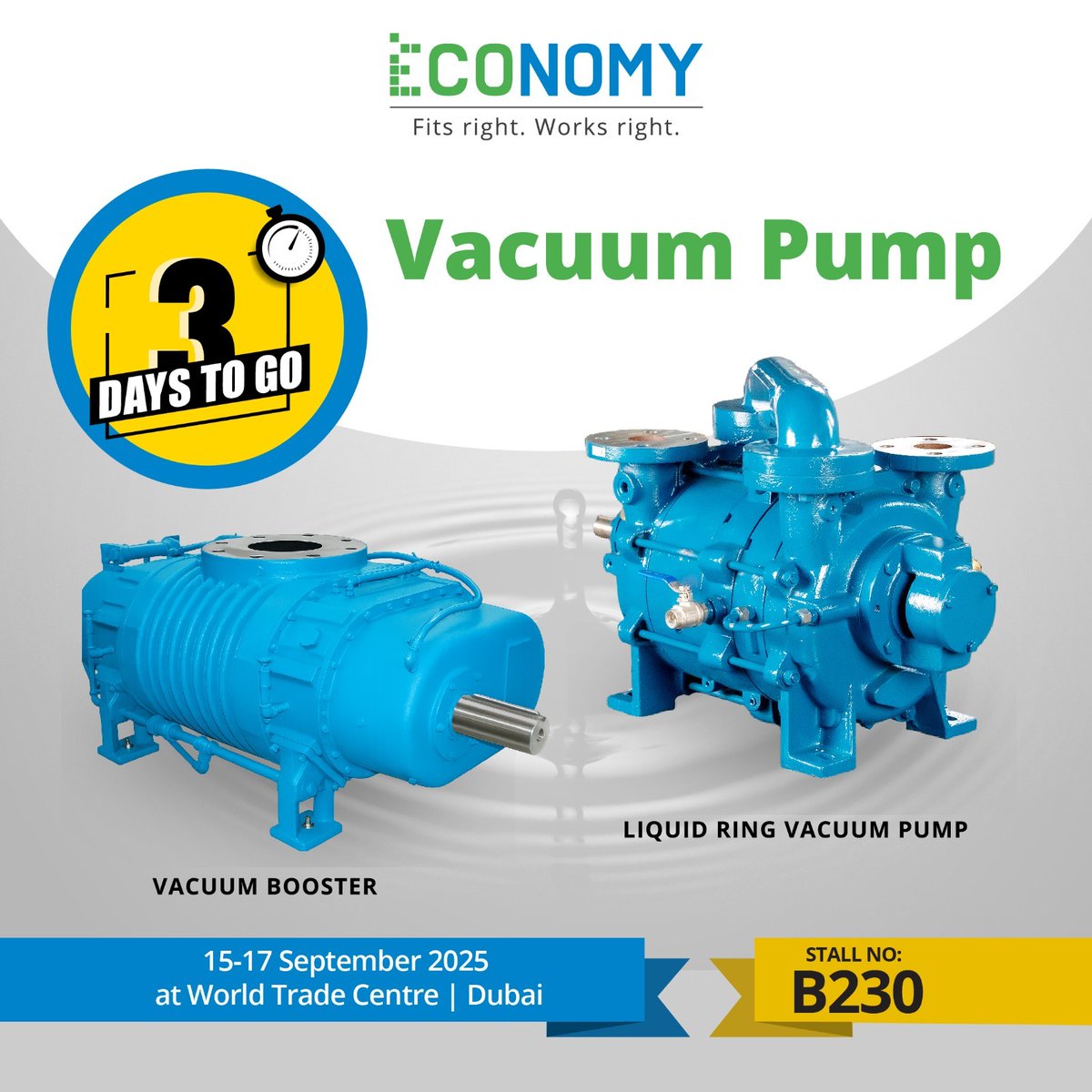 Economyprocess's tweet image. Just 3 days to go until #BOLAT2025!
Catch us at Stall B230 (15–17 Sept | World Trade Centre, Dubai) as we showcase Vacuum Boosters & Liquid Ring Vacuum Pumps powering the lubricants & additives industry.
#VacuumPumps #ProcessSolutions
