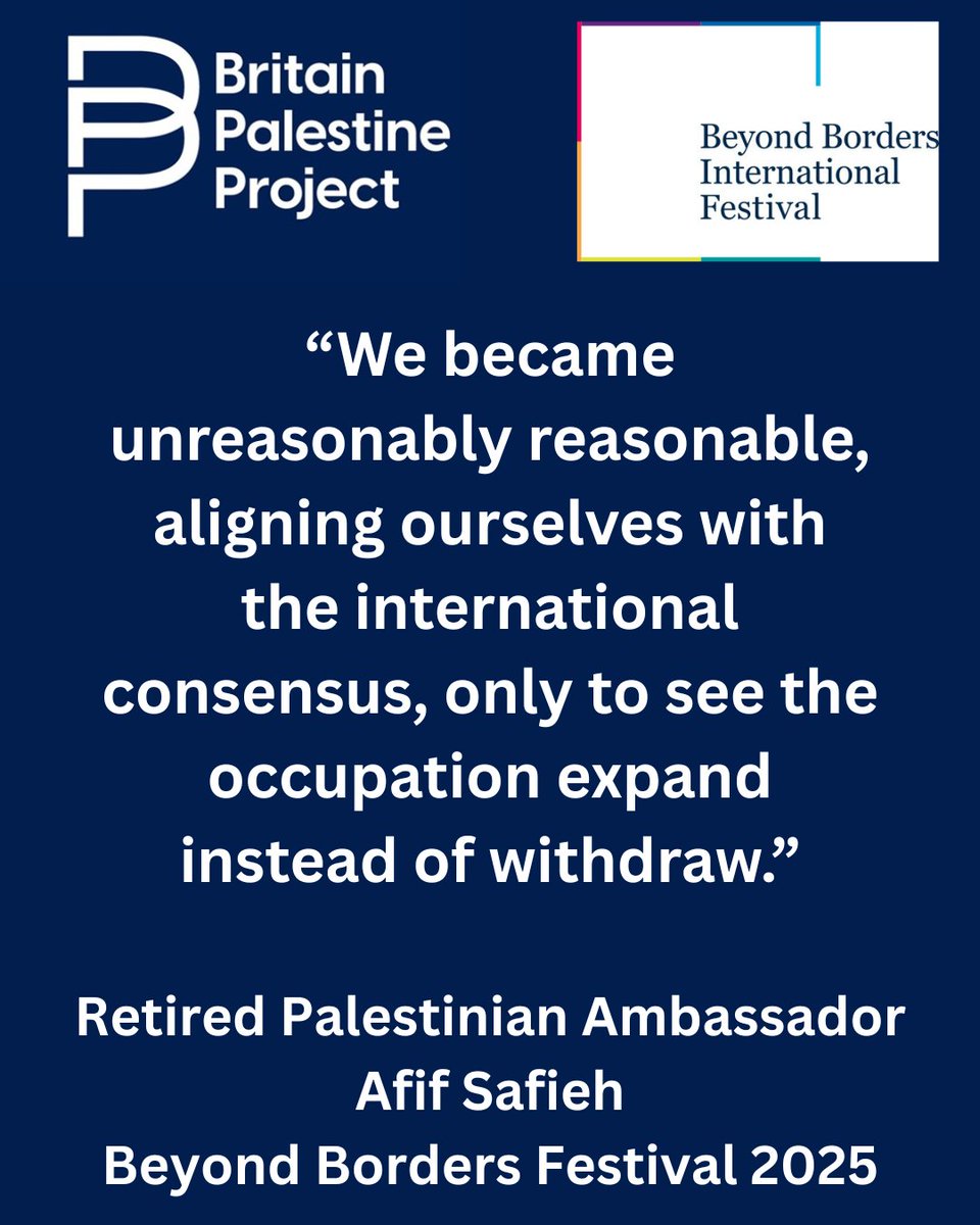 BritPalProject's tweet image. Even when Palestinians embraced compromise, illegal settlements grew.

Retired Palestinian Ambassador Afif Safieh at Beyond Borders Festival 2025.

 #PalestineMatters #JusticeForPalestine #BeyondBordersFestival #EndTheOccupation