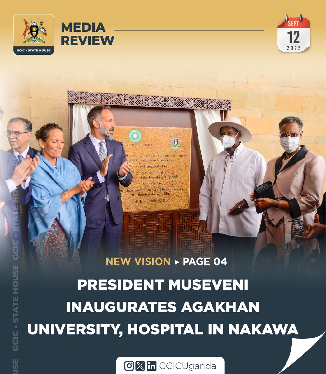 President Museveni, alongside First Lady Hon. Janet Museveni, yesterday inaugurated Aga Khan University’s new academic facilities and commissioned the construction of the Aga Khan University Hospital in Nakawa, Kampala, welcomed by His Highness the Aga Khan and family.