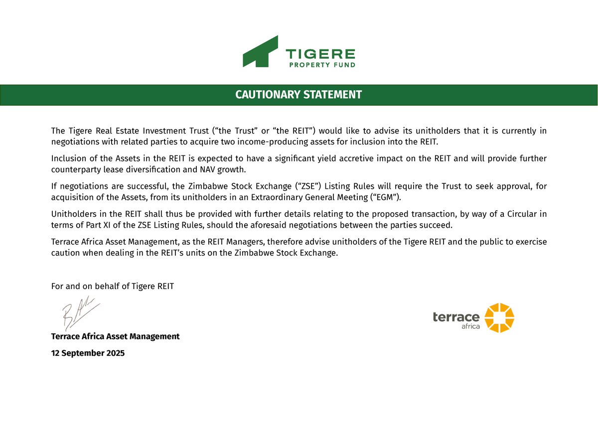 TIGERE CAUTIONARY STATEMENT