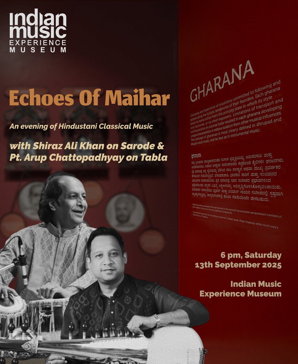 Join us for a #Sarode recital by <a href="/ShirazAliKhan18/">Shiraz Ali Khan</a> with Pt. Arup Chattopadhyay on Tabla, Sat 13 Sept, 6 PM. 

RSVP: forms.gle/DNJGz3YRzbkobu… 
.
.
#sarode #concert #MaiharGharana #UstadAllauddinKhan