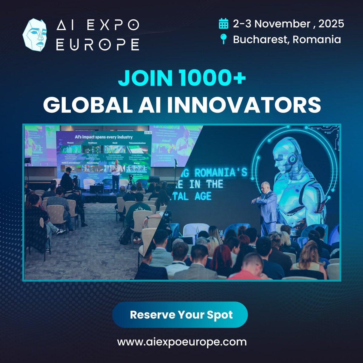 DGroup_VN's tweet photo. 🌐 AI Expo Europe 2025 – Nơi tương lai công nghệ được định hình

💎 Anh em nào quan tâm đến AI, robotics, automation và công nghệ mới nổi thì note ngay: AI Expo Europe 2025 sẽ chính thức trở lại Bucharest, Romania vào ngày 2-3/11/2025. Đây không chỉ là một sự kiện, mà là điểm hẹn lớn nhất châu Âu cho startup, doanh nghiệp, nhà nghiên cứu, và cả những nhà hoạch định chính sách cùng chung tay viết tiếp câu chuyện AI toàn cầu. 

Tại AI Expo, bạn sẽ được trải nghiệm:
✨ Keynote từ các lãnh đạo AI toàn cầu & policymakers châu Âu
✨ Các panel nóng: AI ethics, generative AI, robotics, healthcare, enterprise adoption
✨ 80+ exhibitor với demo & showcase trực tiếp
✨ Networking zone chất lượng, meeting B2B dành riêng cho founders và leaders
✨ Hơn 3,000 khách tham dự từ 30+ quốc gia – nơi bạn có thể kết nối với investor, partner, khách hàng và thậm chí cả truyền thông quốc tế.

💡 Nói đơn giản: 
🔸 nếu bạn là founder → bạn gặp investor.
🔸 Nếu bạn là enterprise leader → bạn tìm tools để future-proof business.
🔸 Nếu bạn là researcher → bạn tìm collaborators để nâng tầm sáng tạo.
🔸 Còn policymakers → đây chính là nơi định hình chiến lược AI châu Âu.

📌 Chi tiết sự kiện
📍 Địa điểm: Radisson Blu Hotel, Bucharest
🗓 Thời gian: 2-3/11/2025
🎟 Book vé ngay với code "DGROUP30" để được giảm 30%: https://t.co/h13RpX9ixp

✉️ Đây là cơ hội không thể bỏ lỡ để anh em đặt mình vào trung tâm của AI revolution tại châu Âu. Hẹn gặp tại Bucharest – nơi tương lai AI đang được vẽ nên!