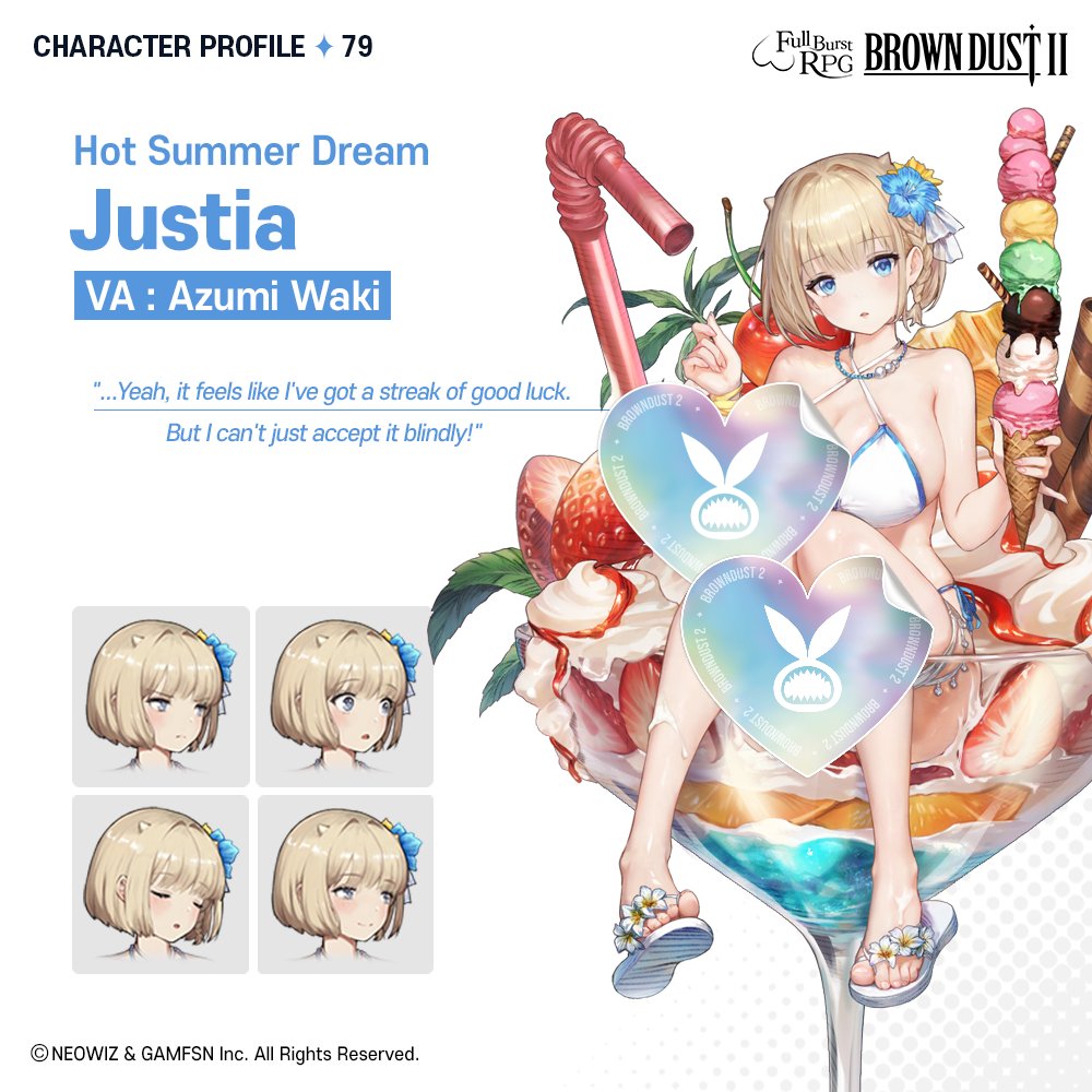 BROWNDUST2_EN's tweet image. 📕Character Profile - Hot Summer Dream Justia

&quot;Perhaps there&apos;s no harm in resting every now and then.&quot;
&quot;Want to get a cool, sweet treat?&quot;

#Justia