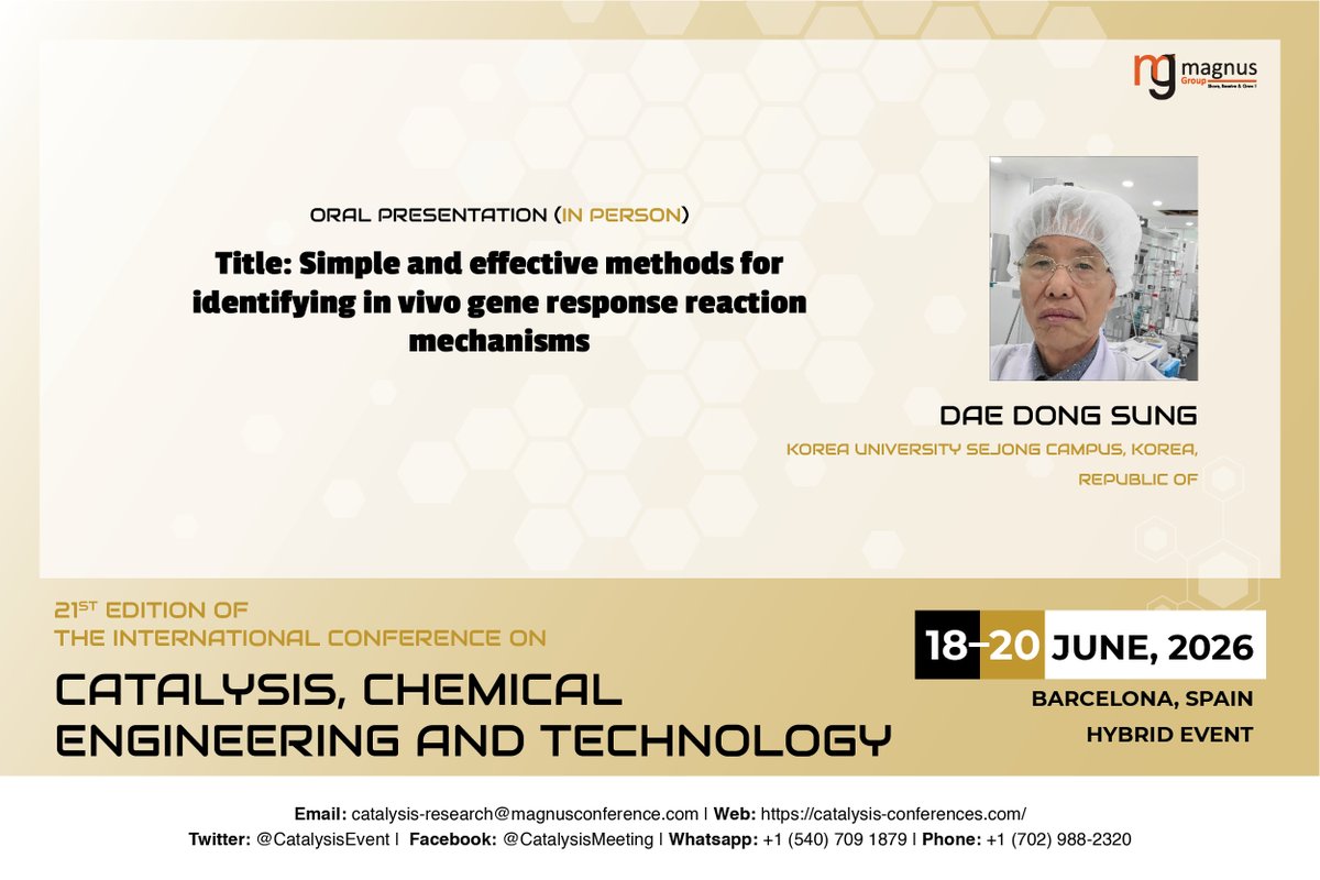 CatalysisEvent's tweet photo. Exciting news! #DaeDongSung from Korea University Sejong Campus, Korea, Republic of joins us as Speaker
at the @CatalysisEvent hosted by @magnus_group 

📆 June 18-20, 2026 | 📍 Barcelona | 🌐 Hybrid
🔗 https://t.co/EuhlQ58tG4

#CCT2026 #CatalysisConference #ChemicalEngineering https://t.co/63qzkXBW8h