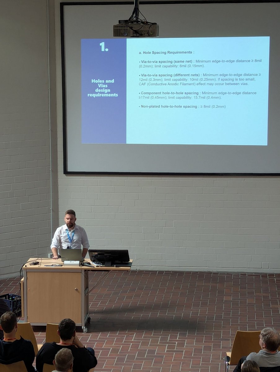 Pierre from <a href="/PCBWayOfficial/">PCBWay</a> kicking off today's main-session at <a href="/kicad_pcb/">KiCad PCB</a> with practical design for manufacturing!