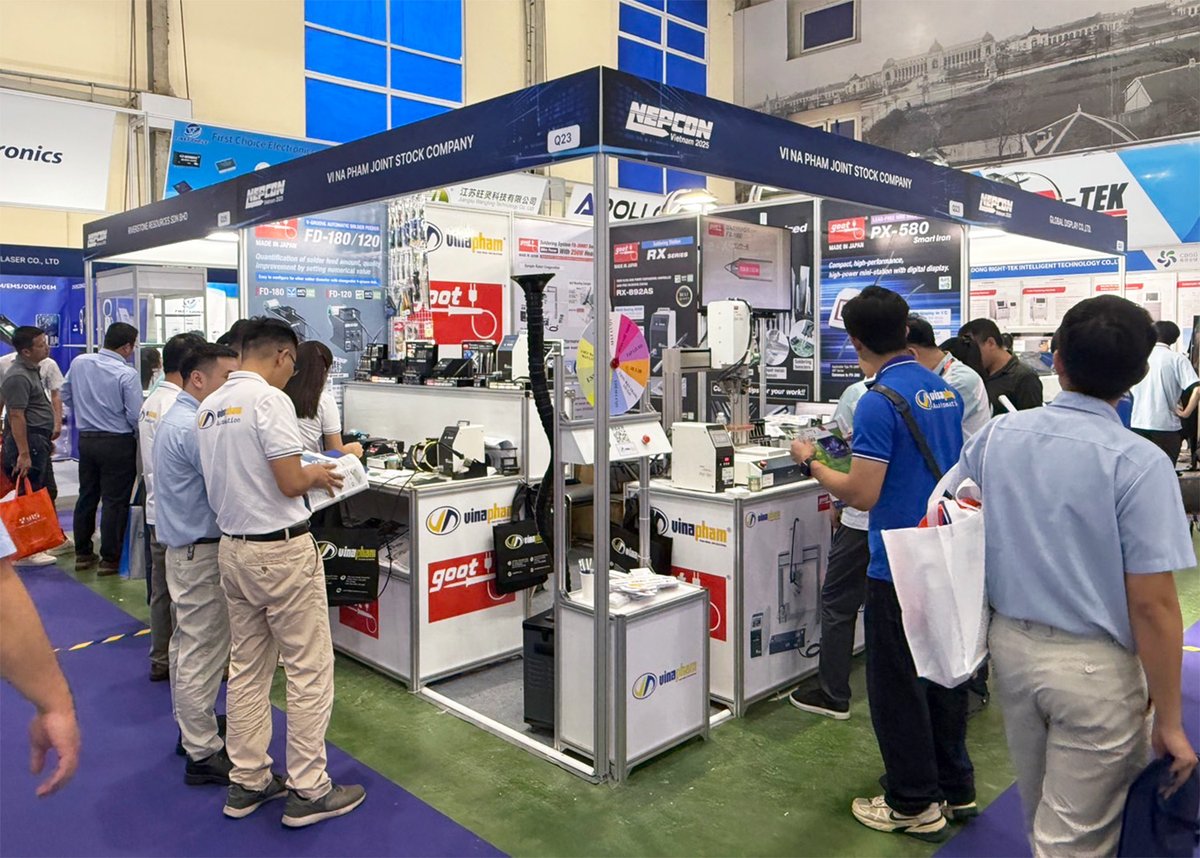 Taiyo_goot's tweet photo. 【海外展示会】
ベトナム ハノイにて本日まで開催の「NEPCON VIETNAM 2025」✨
代理店の𝐕𝐢 𝐍𝐚 𝐏𝐡𝐚𝐦 𝐉𝐒𝐂ブースで出展し、goot製品をPRしました。

多くの方々にご来場いただき誠にありがとうございました！
#goot #NEPCON https://t.co/QHAwPhKxgn