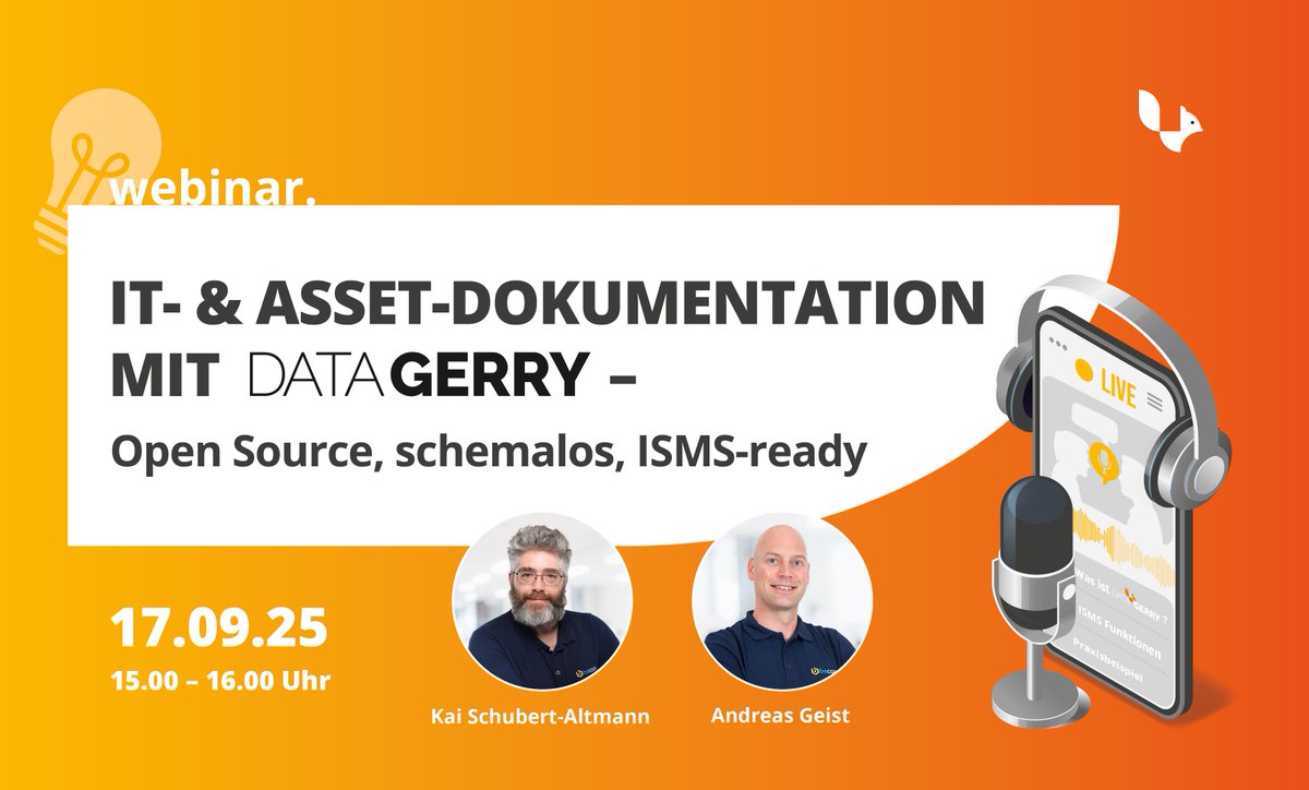 Was macht #DataGerry zu einem echten Gamechanger für IT- und Asset-Management? 🤔 Am 17. September 2025 von 15:00 – 16:00 Uhr geben unsere Experten Einblicke in die Möglichkeiten von DataGerry 🙌 🧡

Jetzt anmelden👉 becon.de/webinar-it-ass…