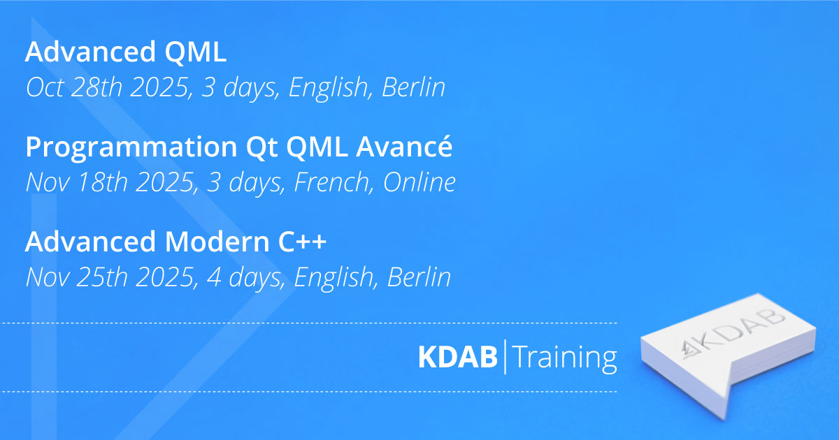 Ready to deepen your expertise in Qt, QML, or C++? Upcoming KDAB training courses cover topics ranging from advanced Qt/QML development to advanced modern C++. Explore the full training schedule and register here: training.kdab.com/scheduled-trai… #QtDev #QML #Cpp