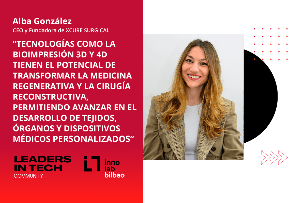 💬 <a href="/Miss__Gonzalez/">Dra. Alba González Álvarez</a>, CEO y Fundadora de XCURE SURGICAL, #startup que desarrolla implantes impresos en #3D.

Alba muestra cómo la aplicación de tecnologías como la #bioimpresión 3D y #4D permiten mejorar la calidad de vida de las personas.

➡️tinyurl.com/mb3nfa8u

#LeadersInTech