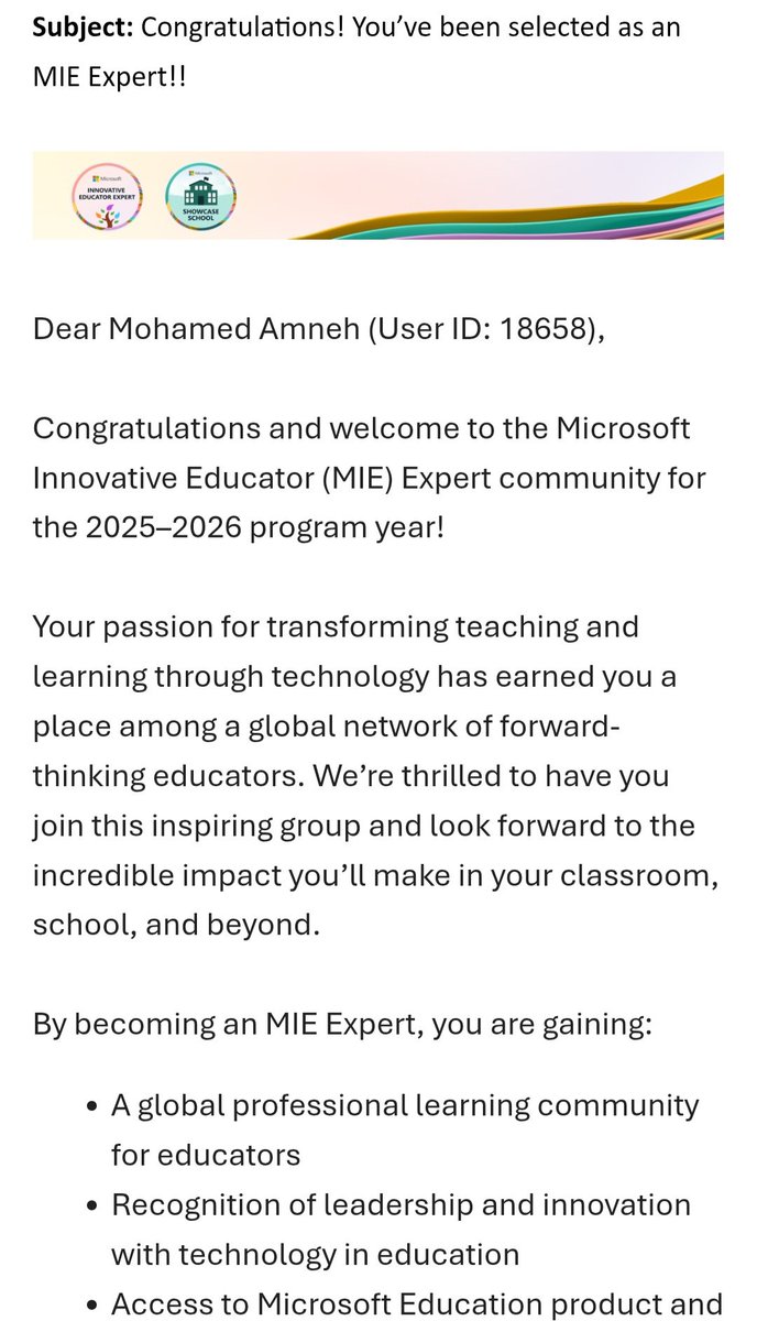 mohamedamneh1's tweet image. I'm incredibly honored to be selected as a MIEEXPERT Expert for 2025-2026! I'm also thrilled to share that Emirates National Schools, Sharjah Campus, has been recognized as a Microsoft Showcase School!
​#MIEExpert #MicrosoftShowcaseSchool #MicrosoftEdu
@EnsUae  @MicrosoftEDU