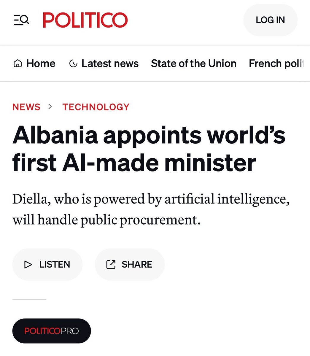 Albánsko má prvého AI ministra na svete – Diella( slnečný svit v albánčine)  bude dohliadať na verejné obstarávania. 
Na Slovensku sa v tendroch každoročne strácajú milióny kvôli korupcii.
Možno by aj nám prospelo trochu „slnečného svitu“ z umelej inteligencie. ☀️🇸🇰