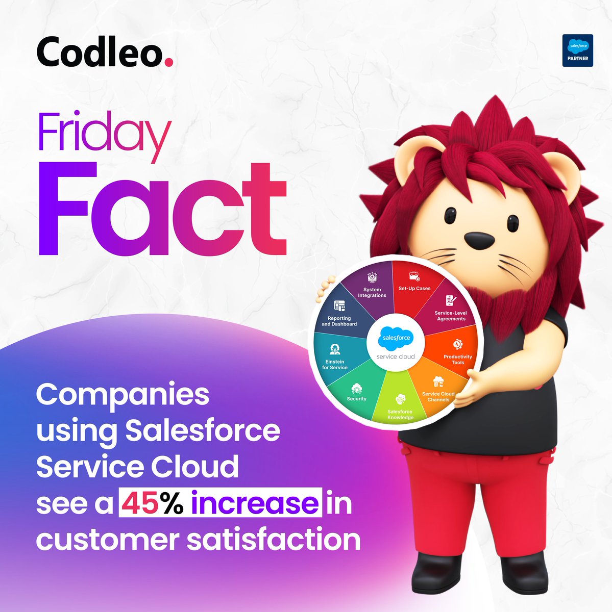 consultcodleo's tweet image. It’s not just about managing service—it’s about delighting customers.

Salesforce Service Cloud users report 45% higher customer satisfaction.

#FridayFact #Salesforce #Codleo #salesforcepartner #SalesforceConsultant #salesforcecrm #friday #fridayvibes