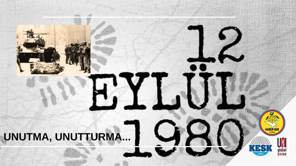 12 Eylül Dünümüz Değil, Bugünümüzdür!
Darbelerden Beslenen Emek ve Demokrasi Düşmanlarına Karşı MücadelemiziSürdüreceğiz!

12 Eylül faşist askeri cunta darbesinin üzerinden 45 yıl gibi uzun bir zaman geçti. Ancak Emeğe, Demokrasiye, Temel Haklara Darbe Devam Ediyor!

12 Eylül’ün