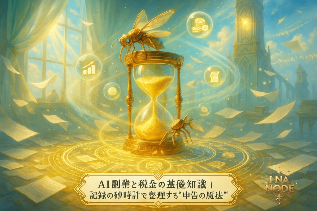 inanode_project's tweet photo. ルイ「AI副業でも税金の基礎���欠かせない。砂時計のように記録を整えることが申告の魔法になるんだ」

ポポ「なるほど！僕も数字をコツコツ積み重ねるよ！」

──未来を守るのは知識という盾。

あなたは“税金の準備”できてる？
→ プロフィールから続きをどうぞ

#副業 #確定申告 https://t.co/EMv1A58kZG
