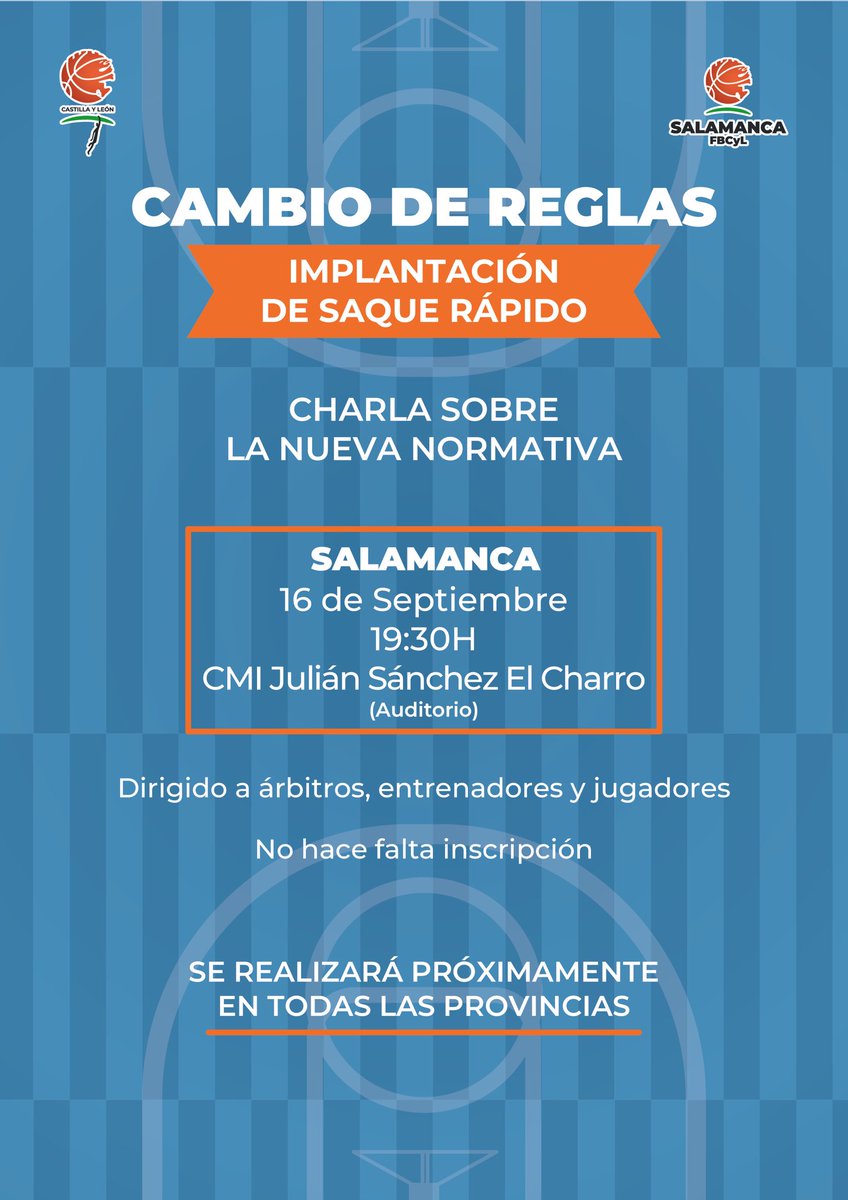ℹ️ Nueva sesión informativa sobre el saque rápido en Castilla y León

📍Salamanca

🗓️ 16 de Septiembre

🕒19:30H

<a href="/ACLEBaloncesto/">ACLEB</a> <a href="/FBCyLSalamanca/">FBCyL Salamanca 🚀</a>