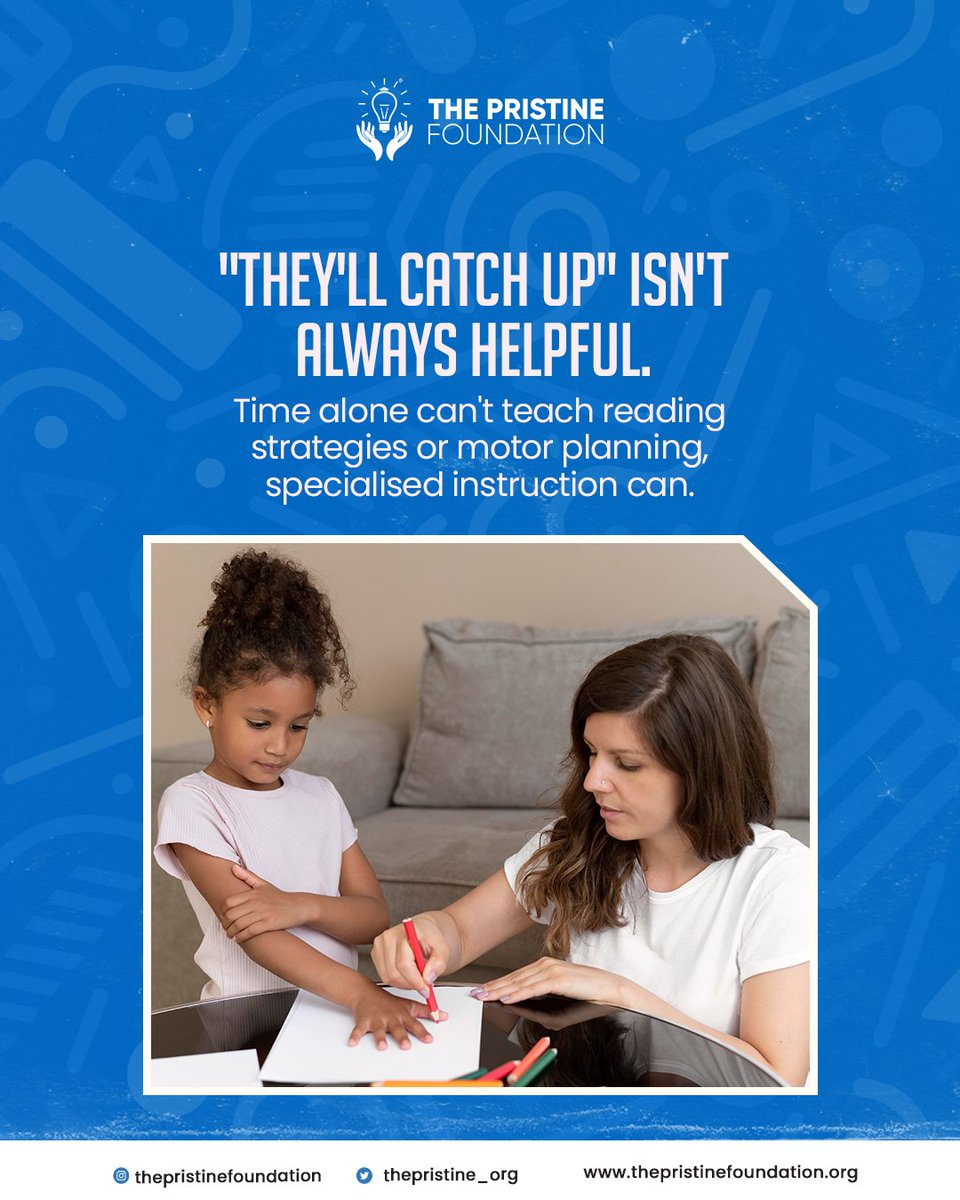 The Pristine Foundation (@thepristine_org) on Twitter photo “They’ll catch up” isn’t always the most supportive response.  Every child learns differently, and with the right guidance, they can all thrive. 
#EarlyIntervention #SpecialEducation #SupportOverStigma #ChildDevelopment #InclusiveEducation #EveryChildCan #PristineFoundation “They’ll catch up” isn’t always the most supportive response.  Every child learns differently, and with the right guidance, they can all thrive. 
#EarlyIntervention #SpecialEducation #SupportOverStigma #ChildDevelopment #InclusiveEducation #EveryChildCan #PristineFoundation