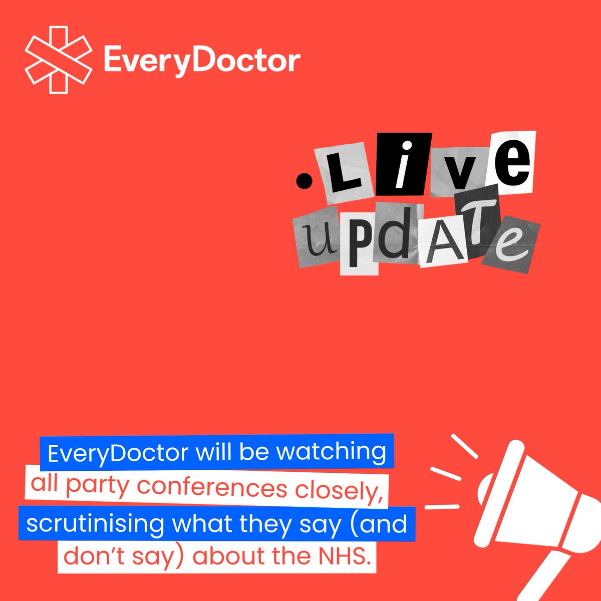 EveryDoctorUK's tweet photo. Conference season is here, and so are we ๐ย
EveryDoctor is tracking every health policy announcement. The NHS needs full public funding and integration, not fragmentation and profit.ย
We'll show you exactly what each party is really proposing. Stay tuned. #NHSFuture https://t.co/F7x4rTvUvw