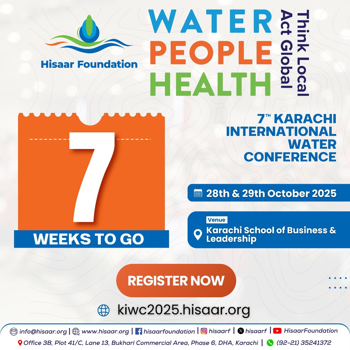 This October, global voices unite in Karachi to shape conversations on Water, People, and Health, driving solutions for a sustainable future.

📅 28th &amp; 29th October 2025
📍 Karachi School of Business &amp; Leadership
🔗 Register now: kiwc2025.hisaar.org

#KIWC2025