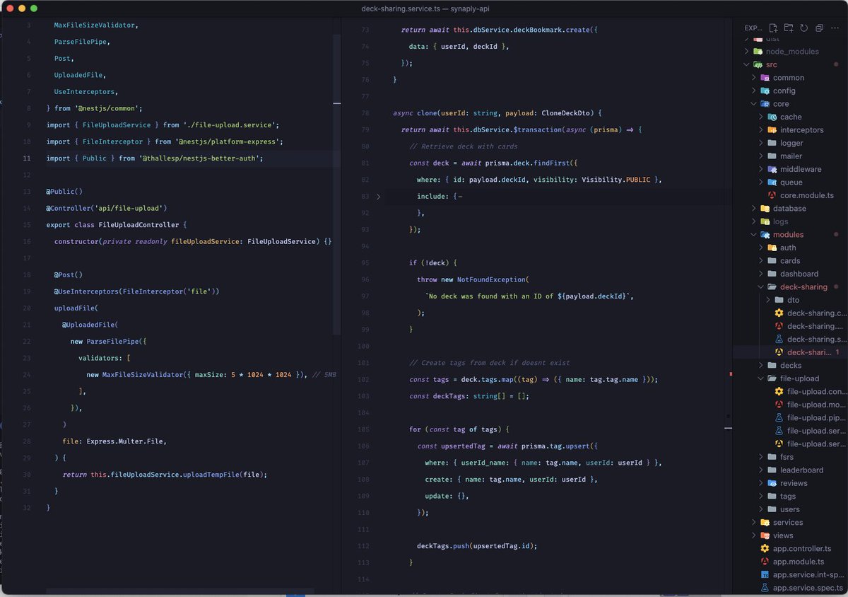 newbie_dev25's tweet image. 🚀 Startup dev update:
- Added temp file upload API route
- Built deck clone feature
- Fixed seeders
- Kicked off frontend repo + installed deps

Slowly piecing things together—foundations are set! 🛠️✨

#nestjs #fullstackdev #nextjs #typescript #buildinpublic