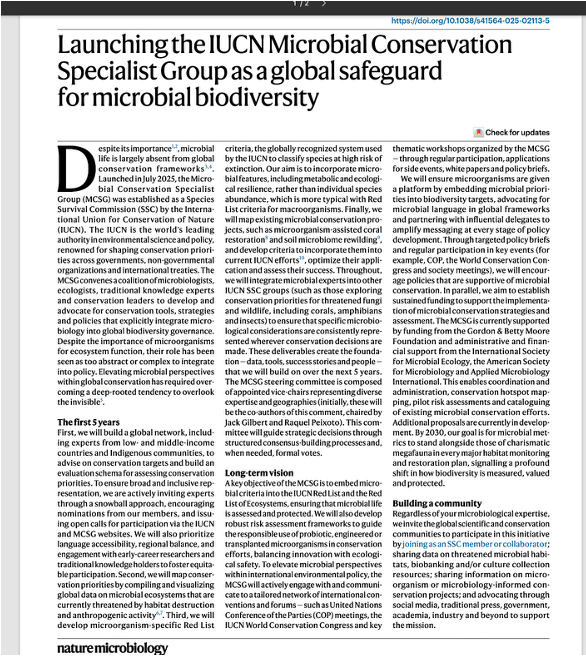 Launching the IUCN Microbial ConservationSpecialist Group as a global safeguard for microbial biodiversity. <a href="/NatureMicrobiol/">Nature Microbiology</a> 

nature.com/articles/s4156…