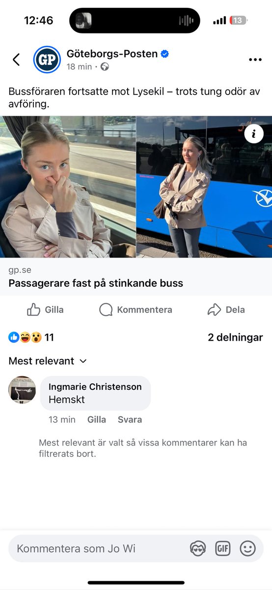 Så kan man också göra. Hålla för näsan och posera framför en bajsbuss för lite medial uppmärksamhet