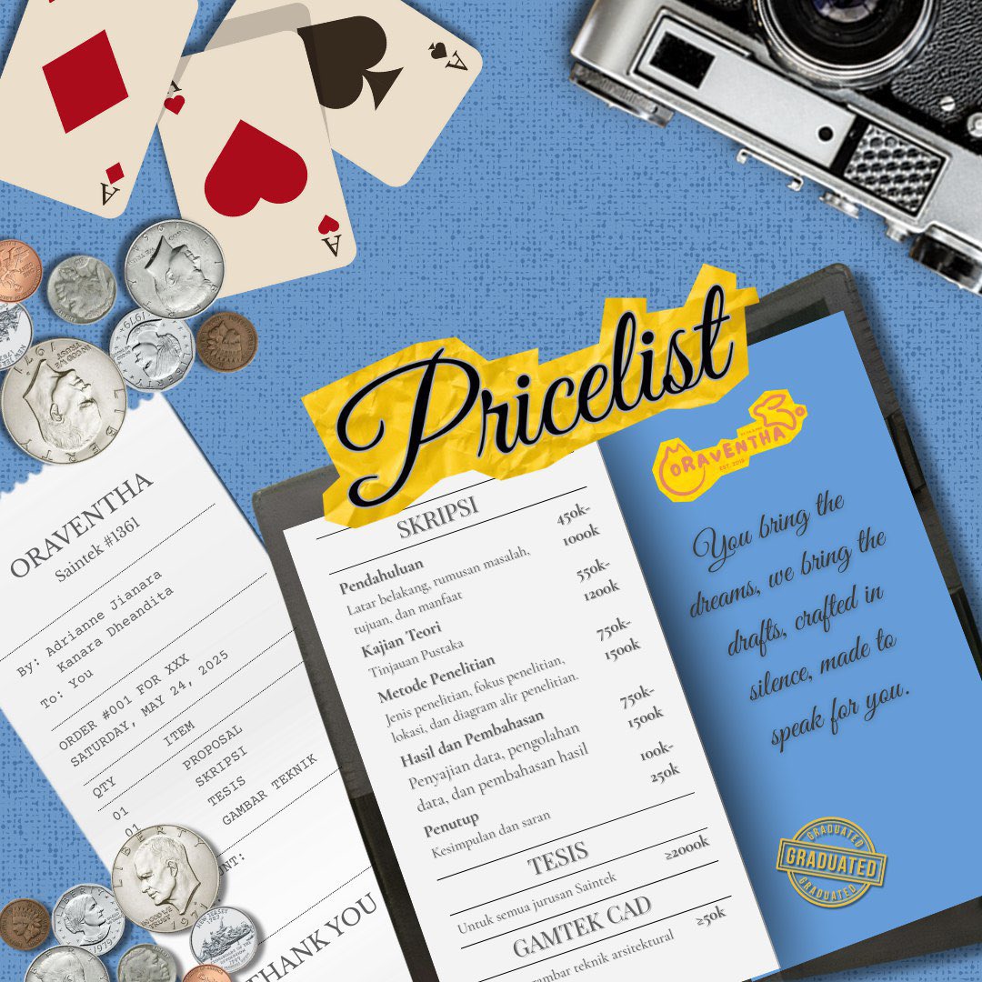 haii, kak nazwa!! untuk prodi apa ini? fee mulai dari 550k yaa. kita kerjain semua manual, jadi ga asal copas dari AI yaa. boleh banget kalo mau tanya-tanya dulu ke WA yang ada di bio :DD