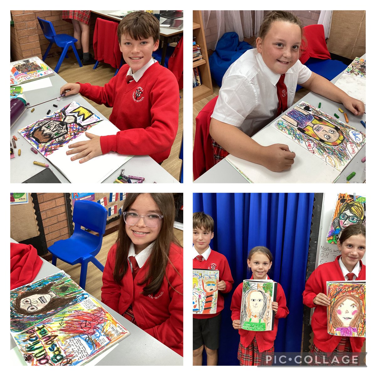 Self portraits in the style of Jean-Michel Basquiat. We have some amazing artists in the class who have really taken on board Basquiat’s use of colour and line as well as incorporating their own characters into the portraits! 🌟😀🥰 #acpsart