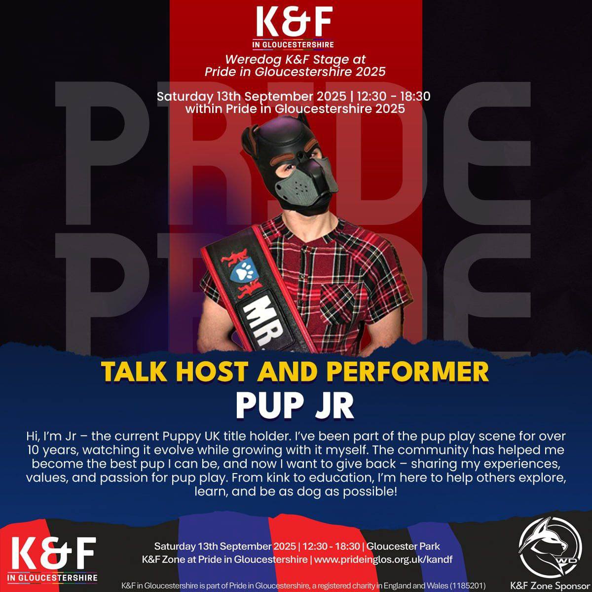 Hey! I'm at Gloucester Pride this Saturday, giving a talk and a performance! Come and see me! Ask questions! I hope to see you there! 🐶🐕🤎🩶
