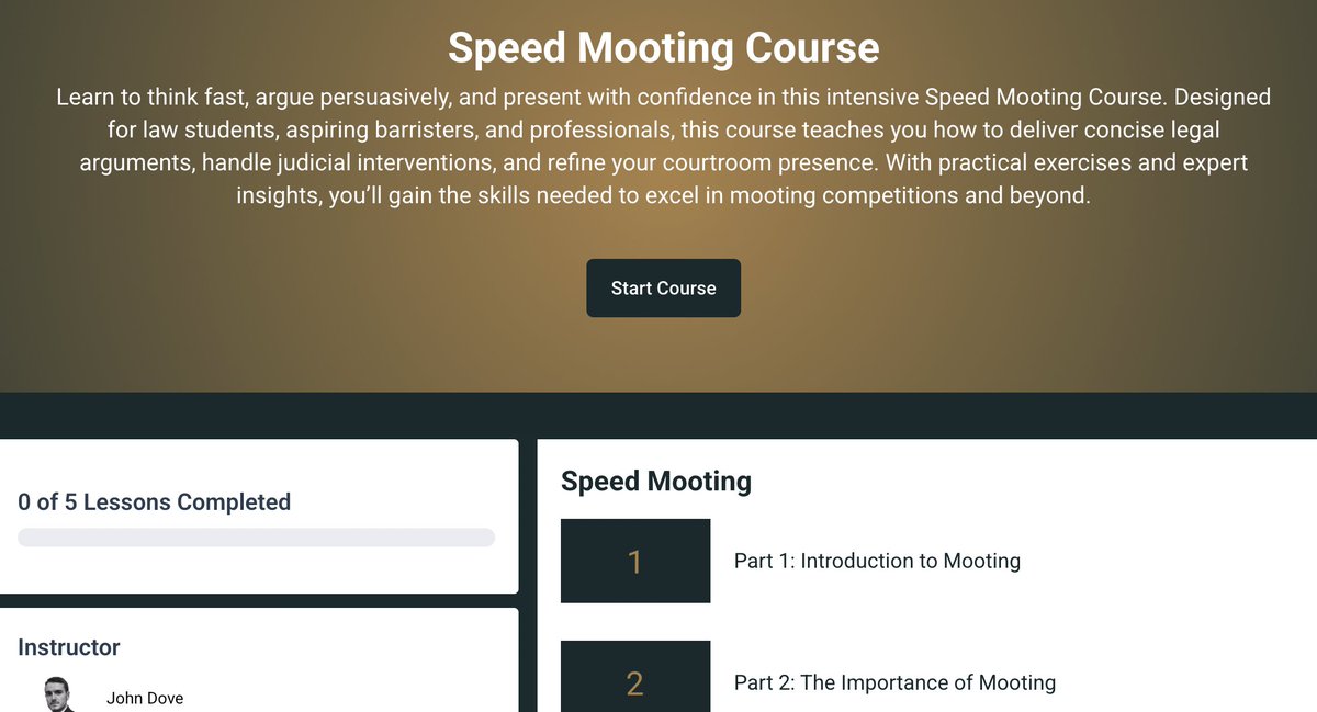Good luck to those taking part in the National <a href="/SpeedMooting/">Speed Mooting</a>  Competition Autumn Cup tomorrow. 

If you are looking to boost your mooting skills, take a look at the completely free mooting course on our Community Hub.

You can find the course at hub.speedmooting.com