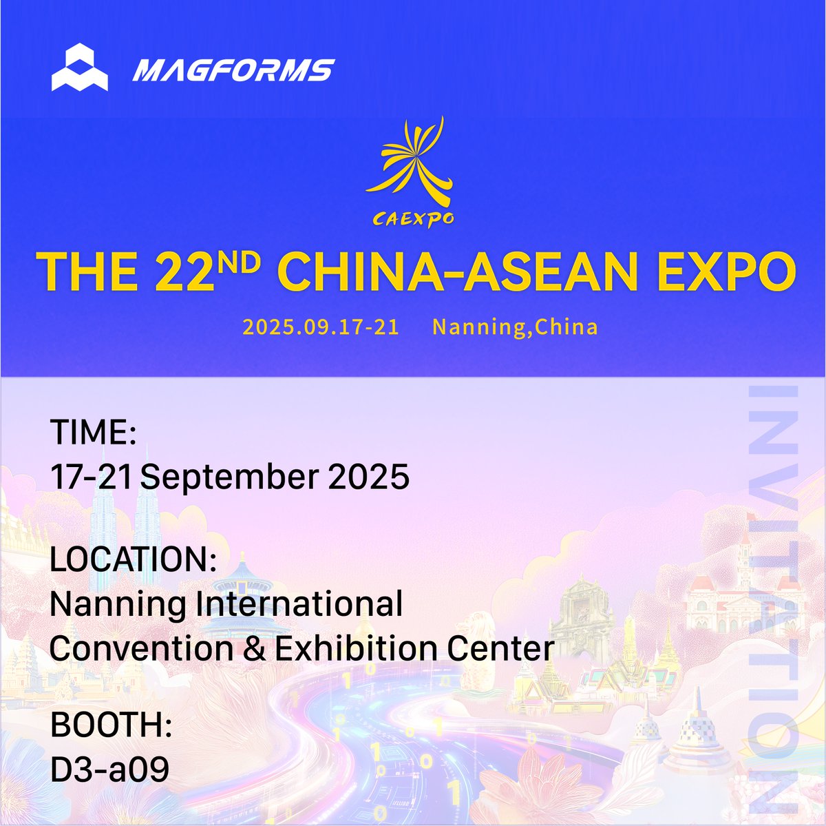magforms's tweet image. Magforms will join the 22nd China-ASEAN Expo Advanced Tech Exhibition on Sept 17–21 at Nanning Intl Convention Center, Booth D3-a09. Visit us to explore cutting-edge 3D printing solutions for prototypes, toys, automotive, dental, and more!
#Magforms  #CHINAASEANEXPO #3DTECH